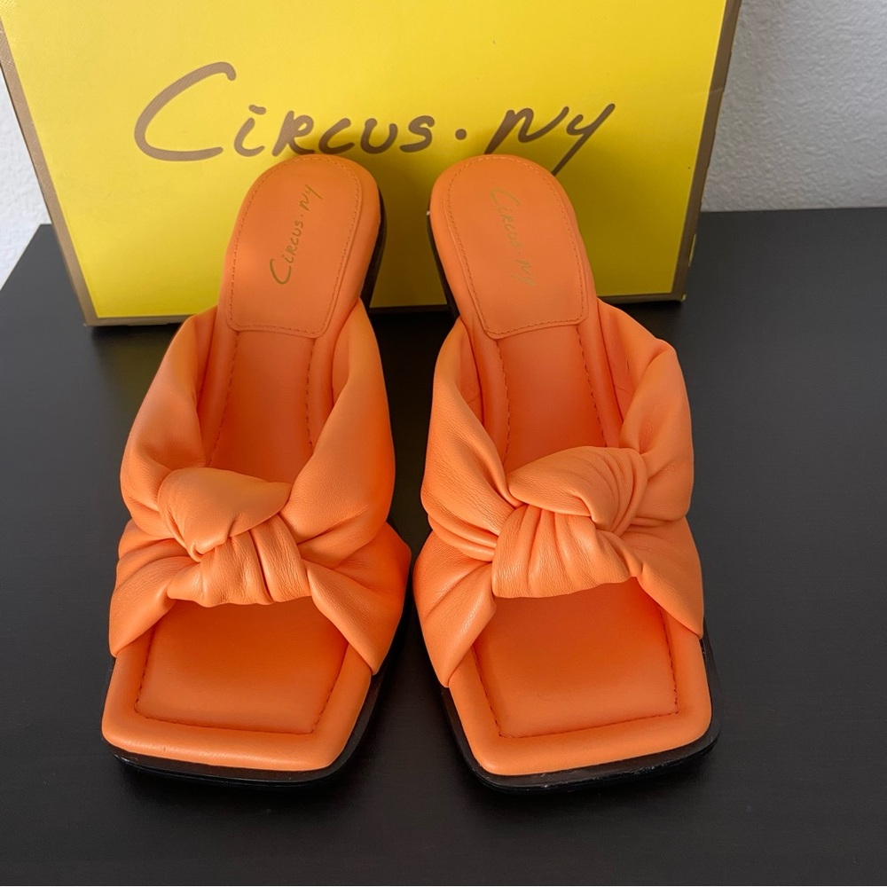 NIB Circus Sam Edelman Orange Sim Square Toe Heel Sandal - Picture 4 of 8